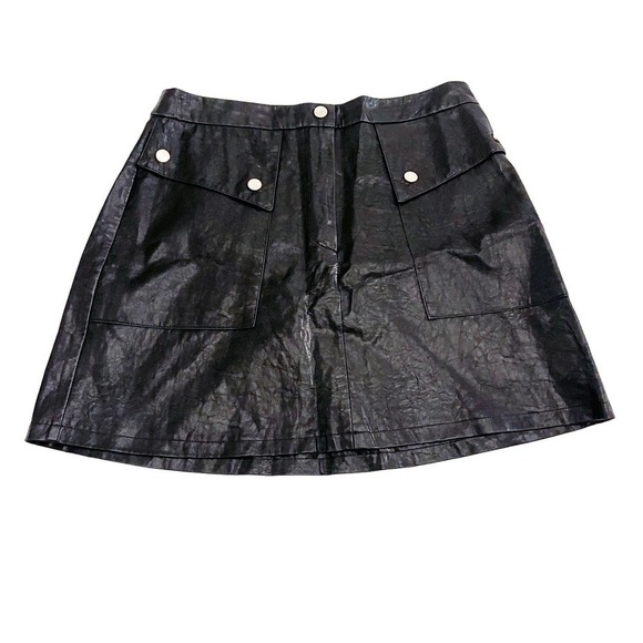 Zara Black A-Line Mini Skirt Front Pockets Silver Buttons SZM - Picture 1 of 6